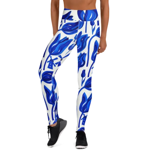 Cobalt Tulip Windmill on a Yoga Leggings