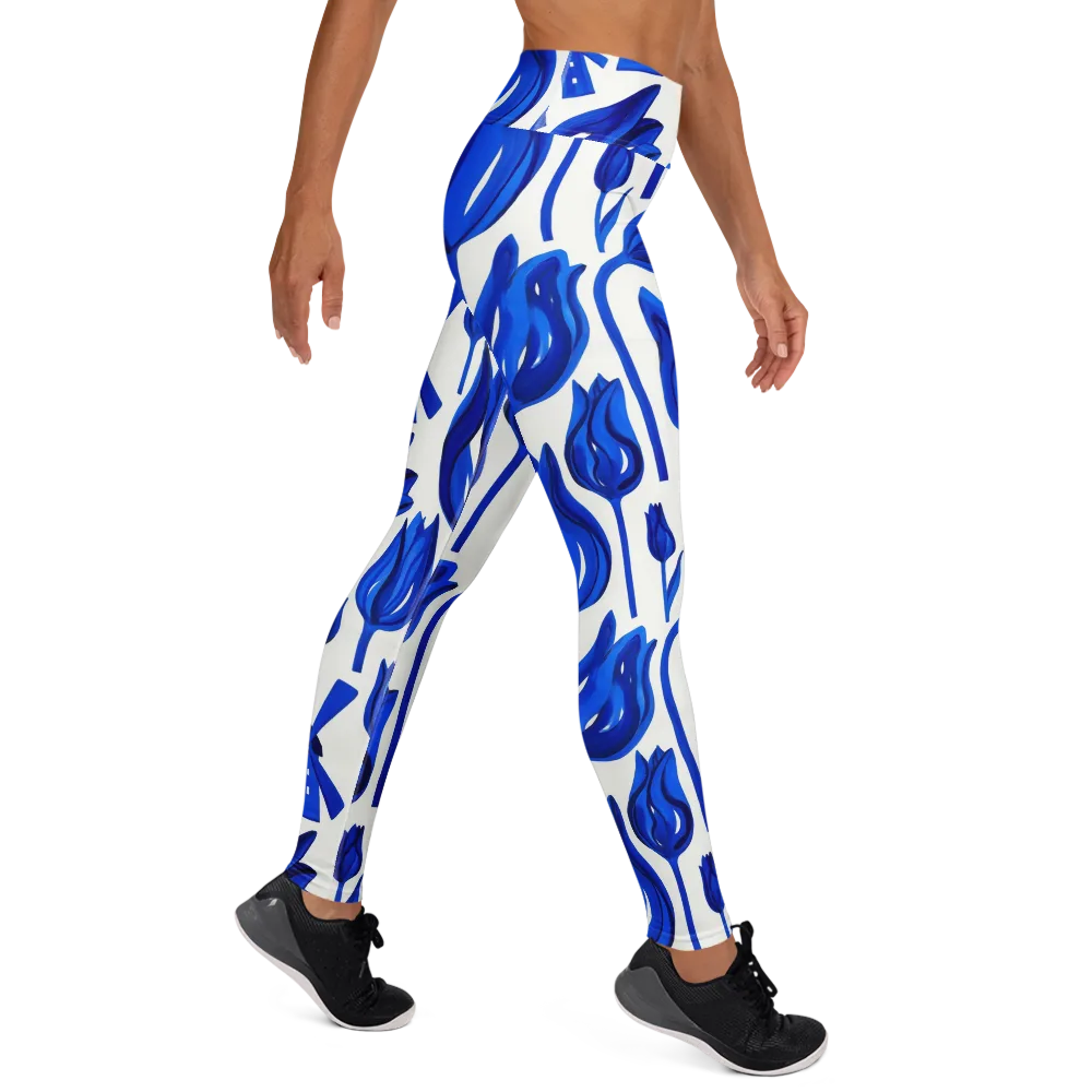 Cobalt Tulip Windmill on Yoga Leggings — Right