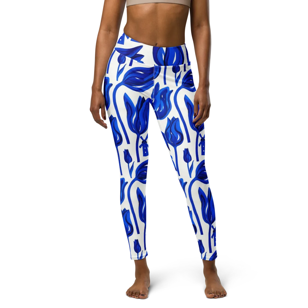 Cobalt Tulip Windmill on Yoga Leggings — Front