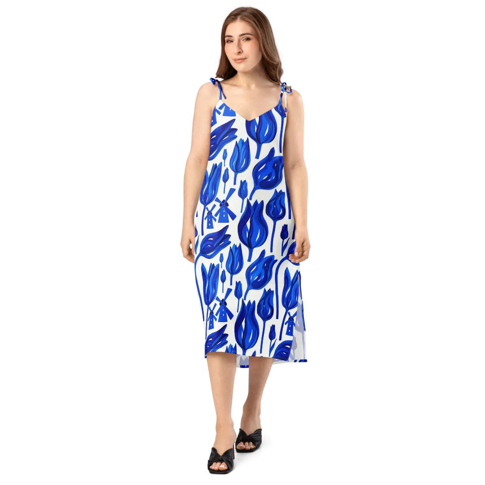 Cobalt Tulip Windmill on Slip Dress — Front