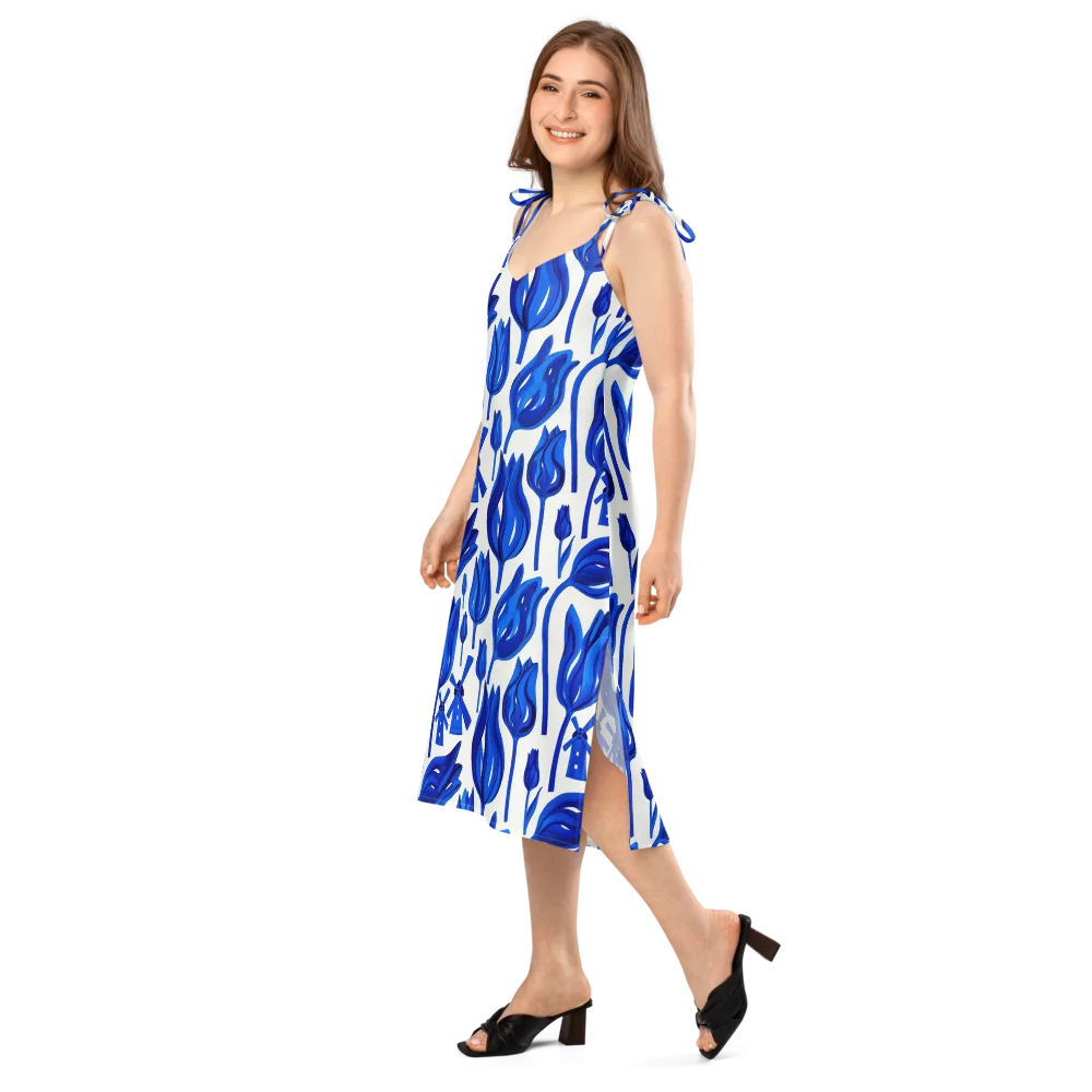 Cobalt Tulip Windmill on Slip Dress — Left Front