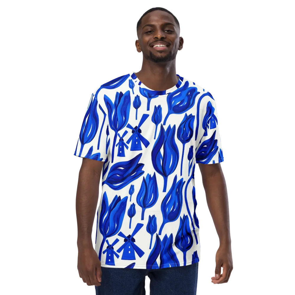Cobalt Tulip Windmill on Men's Crew Neck T-Shirt — Front