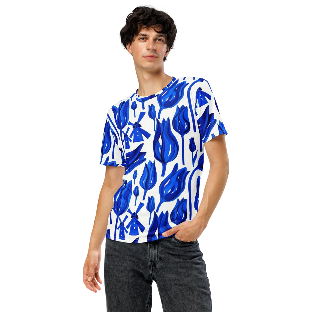 Cobalt Tulip Windmill on Men's Crew Neck T-Shirt — Front