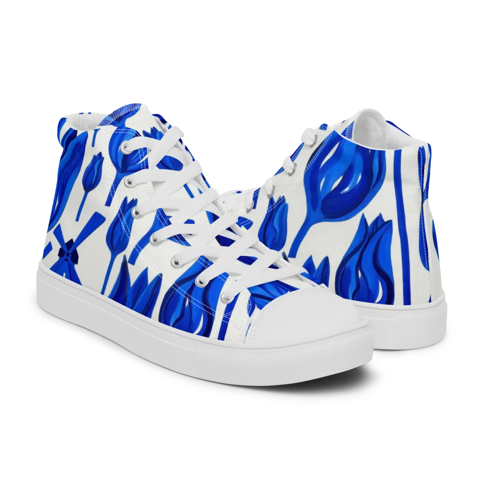 Cobalt Tulip Windmill on Men's High Top Canvas Shoes — Right