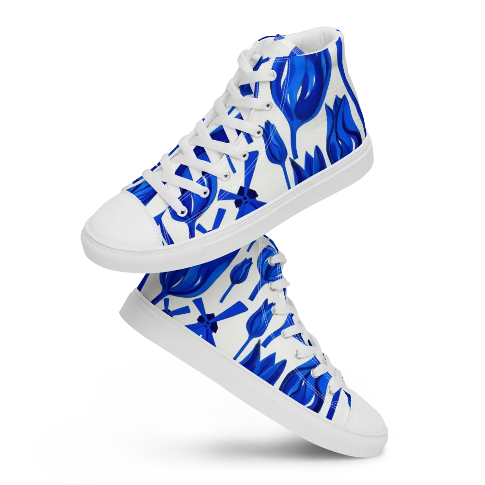 Cobalt Tulip Windmill on Men's High Top Canvas Shoes — Front