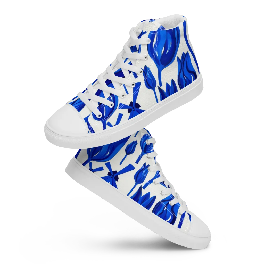 Cobalt Tulip Windmill on Women's High Top Canvas Shoes — Front