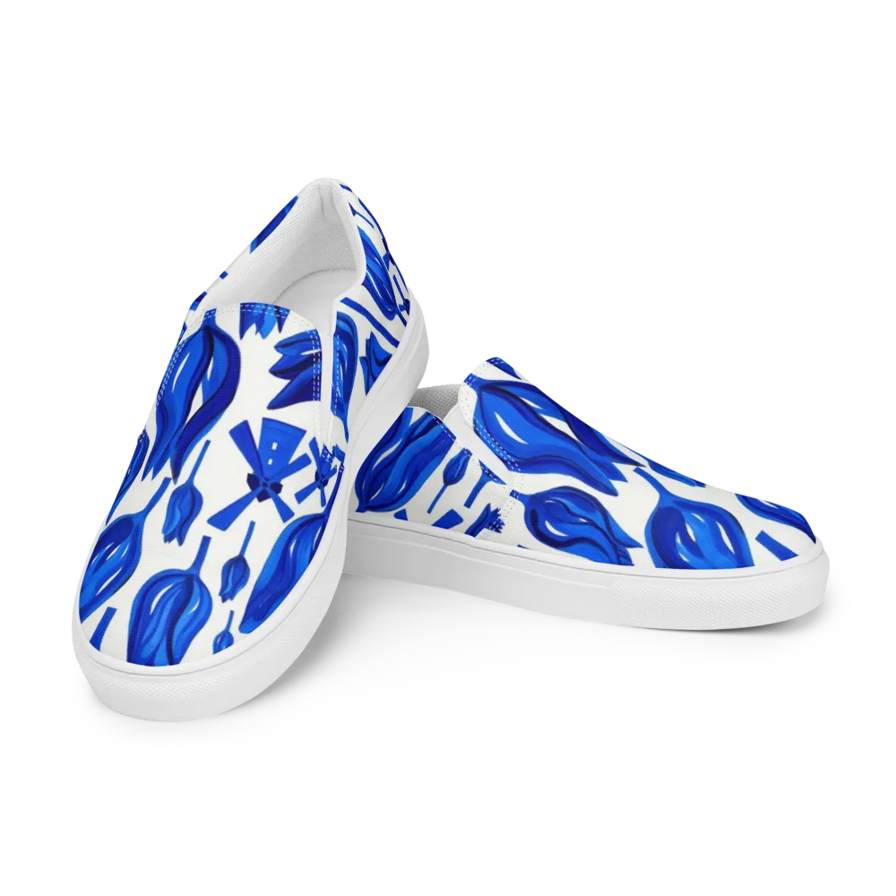 Cobalt Tulip Windmill on Men's Slip-On Canvas Shoes — Left Front