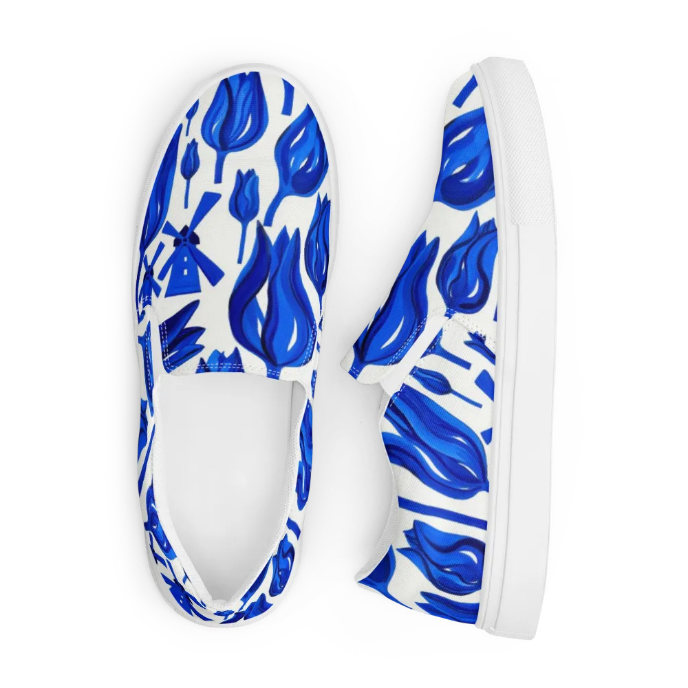 Cobalt Tulip Windmill on Men's Slip-On Canvas Shoes — Front