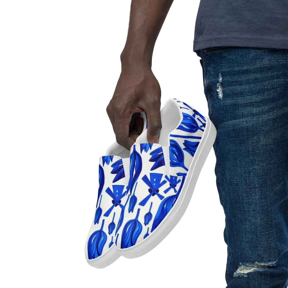 Cobalt Tulip Windmill on Men's Slip-On Canvas Shoes — Left Front