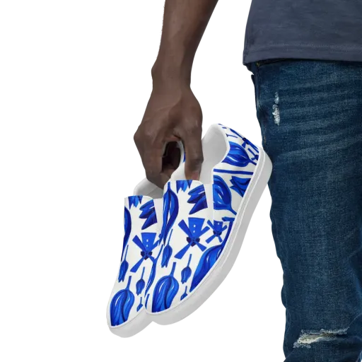 Cobalt Tulip Windmill on Men's Slip-On Canvas Shoes