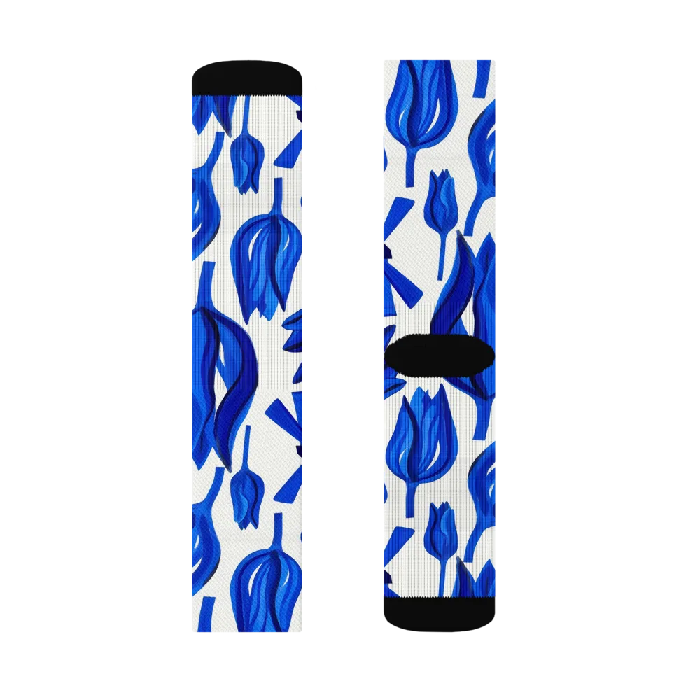 Cobalt Tulip Windmill on Socks — Left Sock