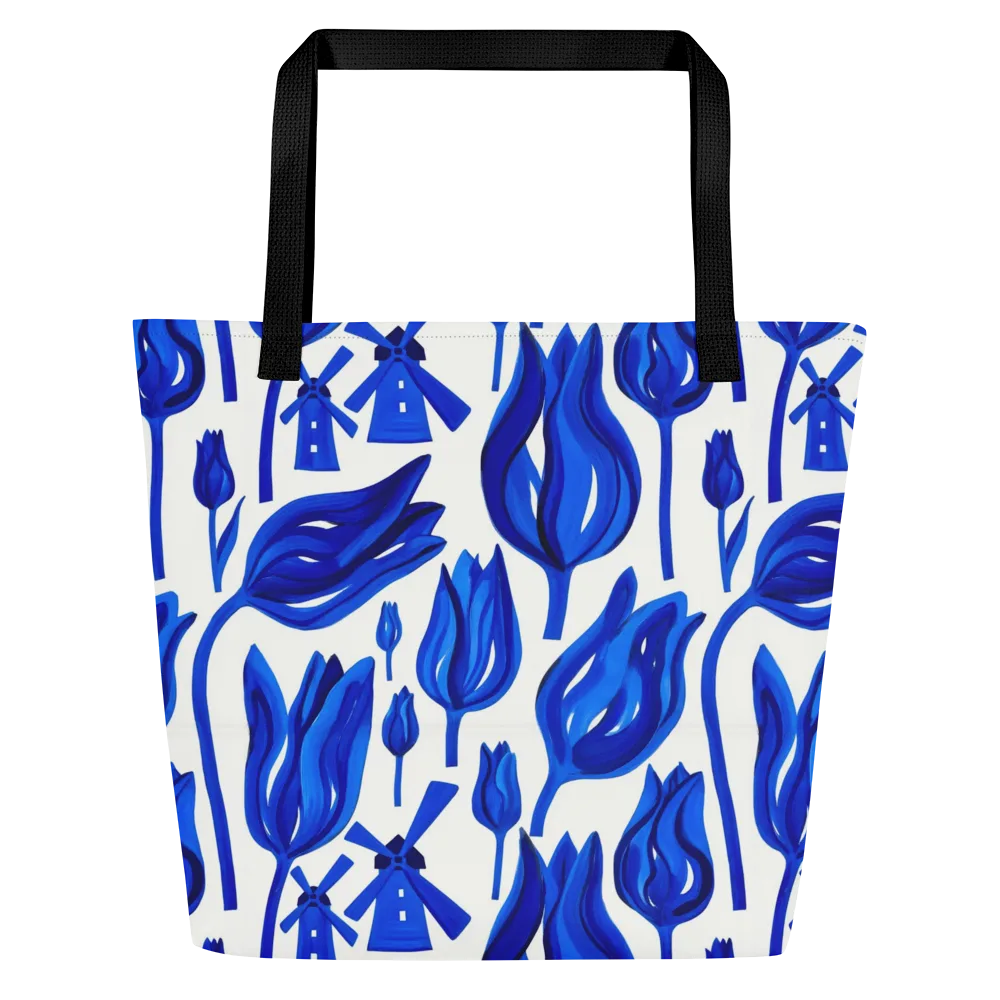 Cobalt Tulip Windmill on Large Tote Bag W/ Pocket — Front