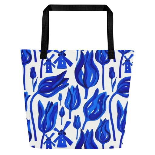 Cobalt Tulip Windmill on a Large Tote Bag W/ Pocket