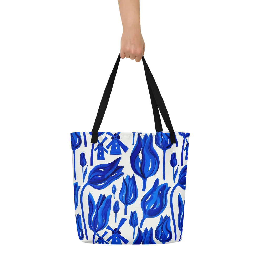 Cobalt Tulip Windmill on Large Tote Bag W/ Pocket — Front