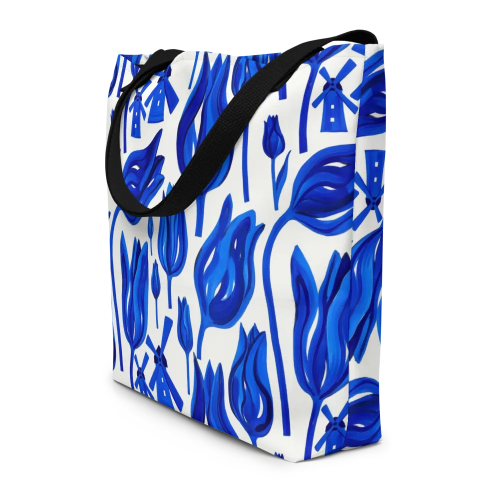 Cobalt Tulip Windmill on Large Tote Bag W/ Pocket — Front