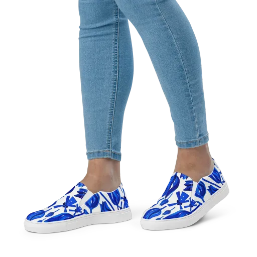 Cobalt Tulip Windmill on a Women's Slip-On Canvas Shoes