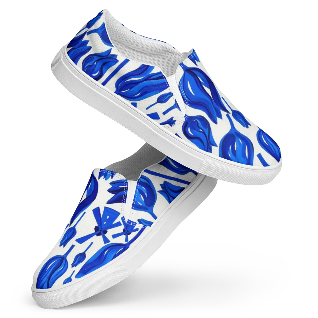 Cobalt Tulip Windmill on Women's Slip-On Canvas Shoes — Front