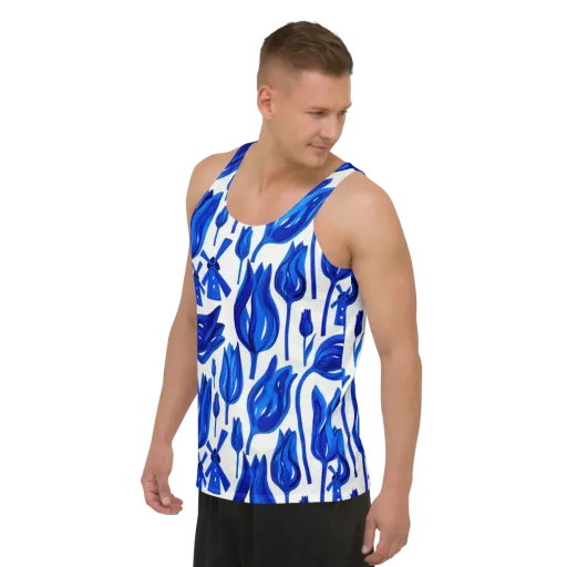 Cobalt Tulip Windmill on a Men's Tank Top