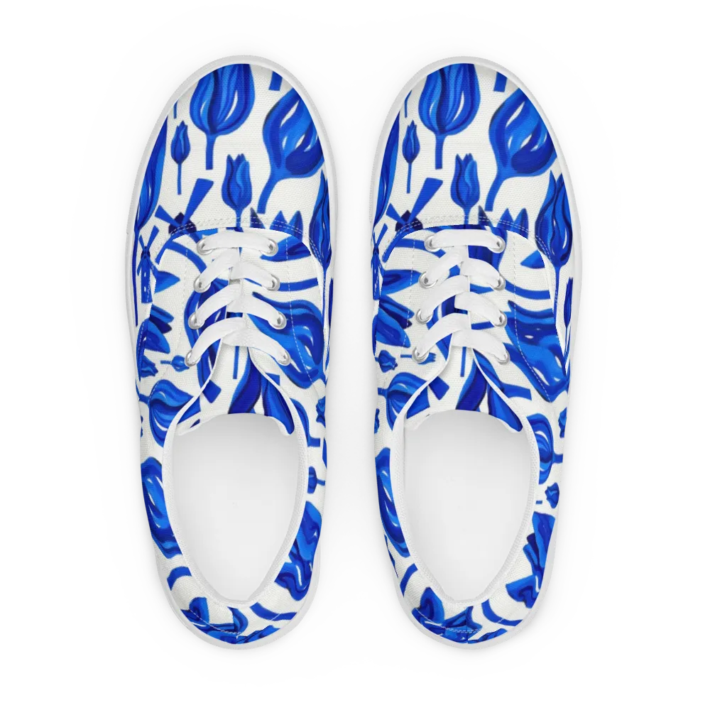 Cobalt Tulip Windmill on Men's Lace-Up Canvas Shoes — Front