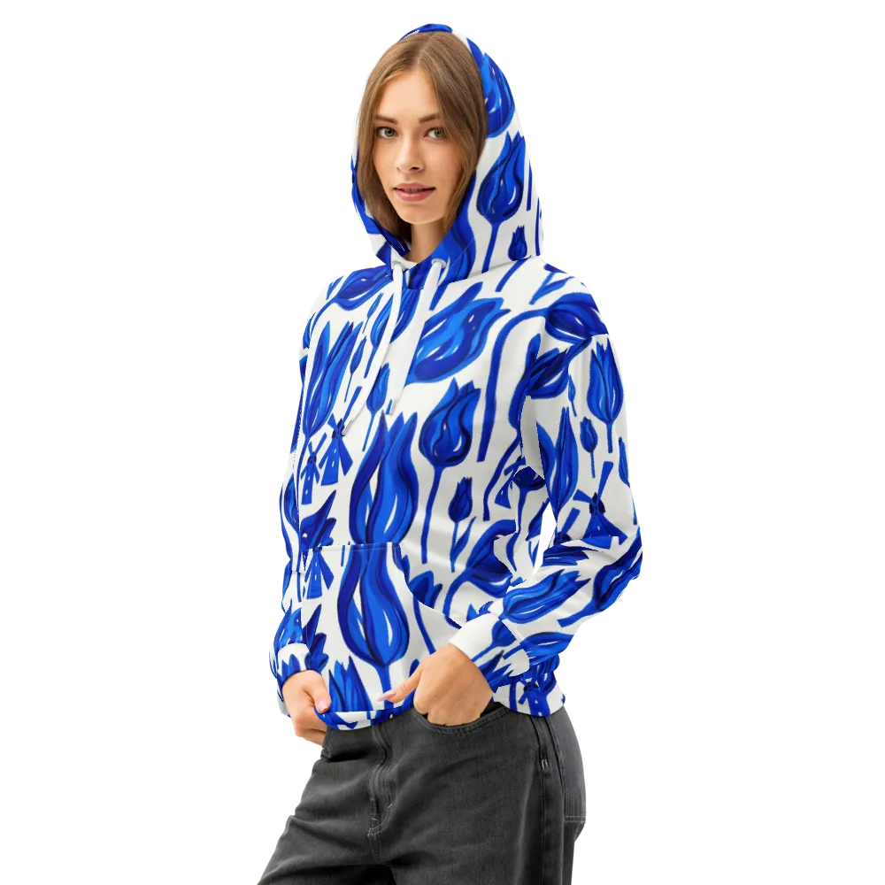 Cobalt Tulip Windmill on Cotton Hoodie — Left Front