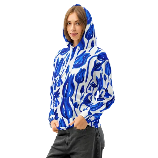 Cobalt Tulip Windmill on a Cotton Hoodie