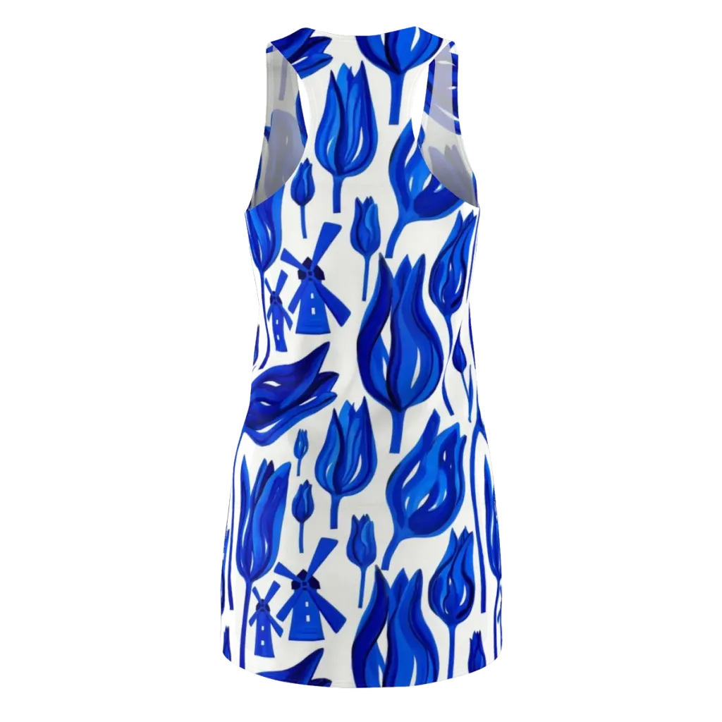 Cobalt Tulip Windmill on Racerback Dress — Back