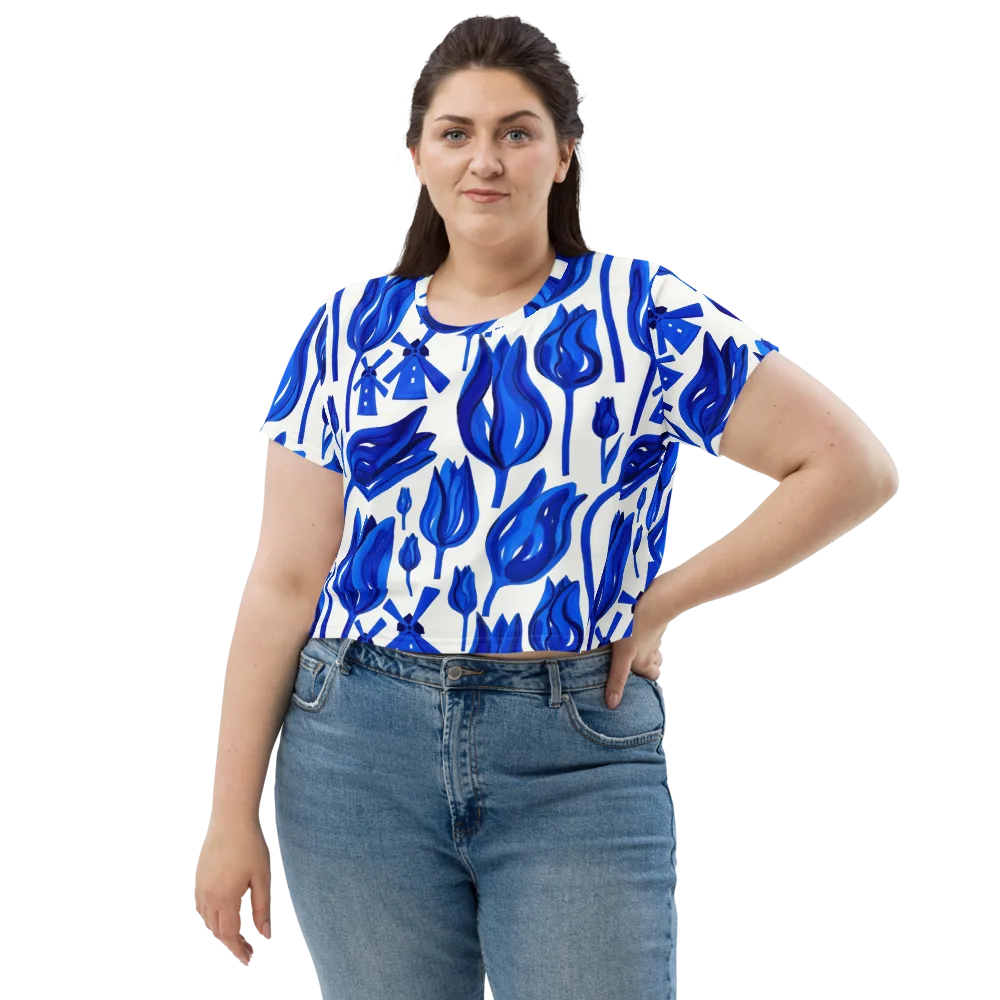 Cobalt Tulip Windmill on Crop Tee — Front
