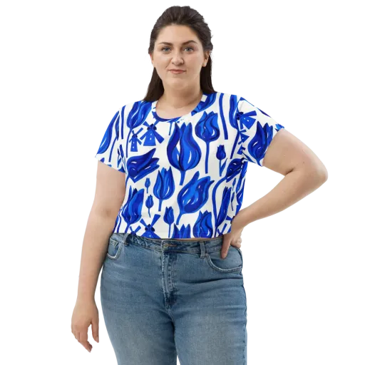 Cobalt Tulip Windmill on a Crop Tee
