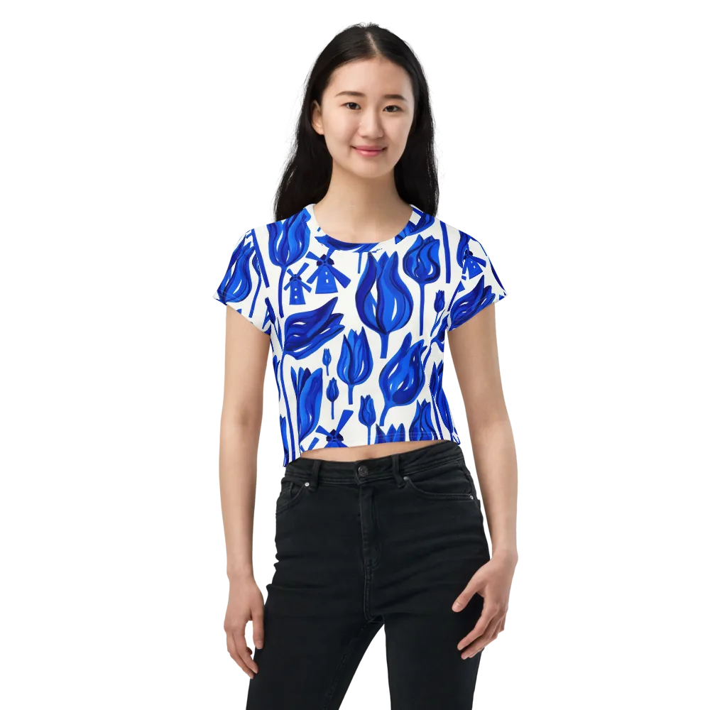 Cobalt Tulip Windmill on Crop Tee — Front