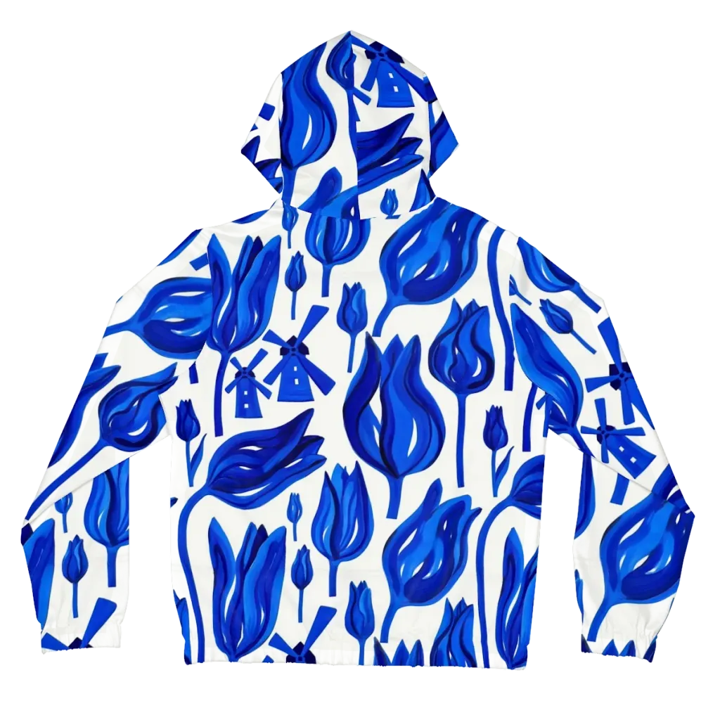 Cobalt Tulip Windmill on Women's Full-Zip Hoodie — Back