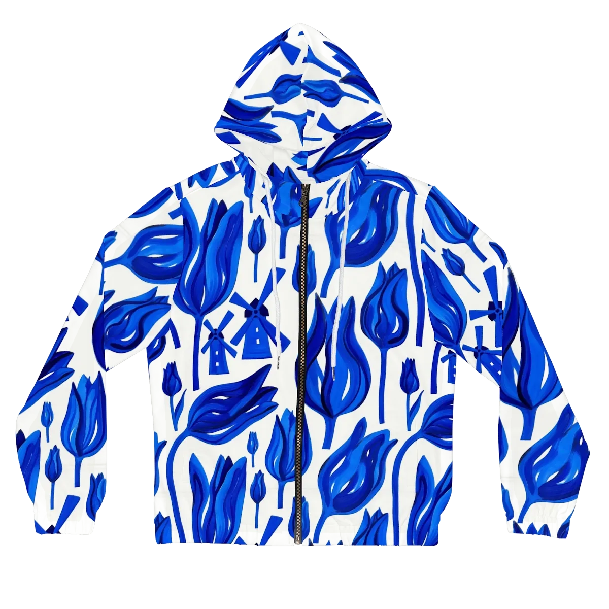 Cobalt Tulip Windmill on Women's Full-Zip Hoodie — Front