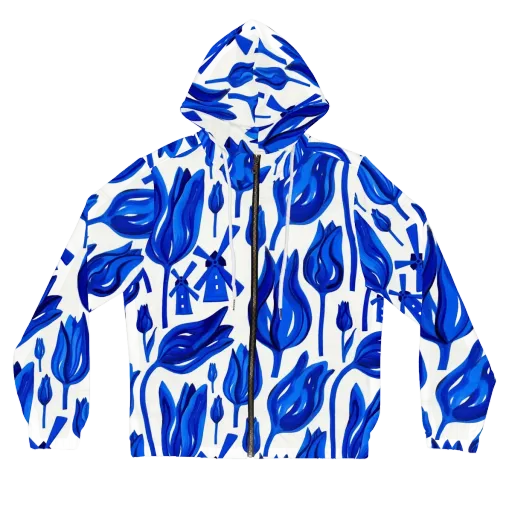 Cobalt Tulip Windmill on a Women's Full-Zip Hoodie