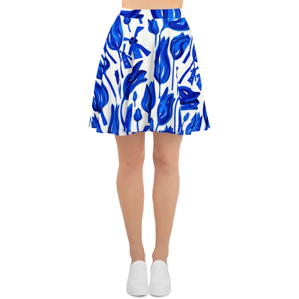 Cobalt Tulip Windmill on Skater Skirt — Front