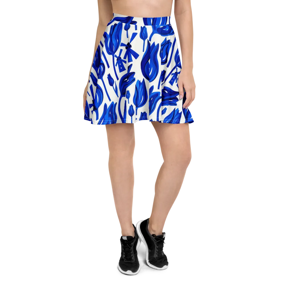 Cobalt Tulip Windmill on Skater Skirt — Front