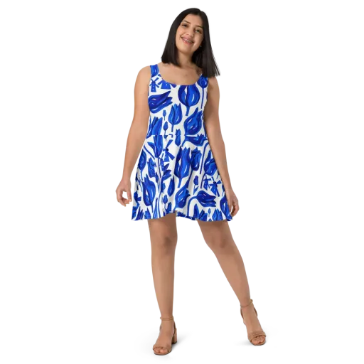 Cobalt Tulip Windmill on a Skater Dress