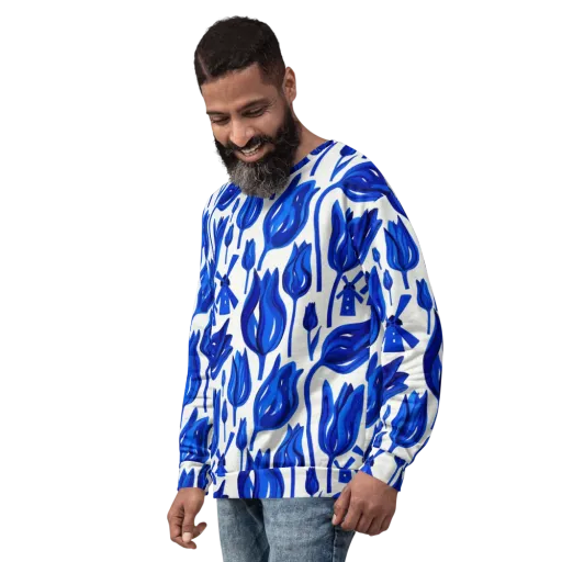 Cobalt Tulip Windmill on a Sweatshirt