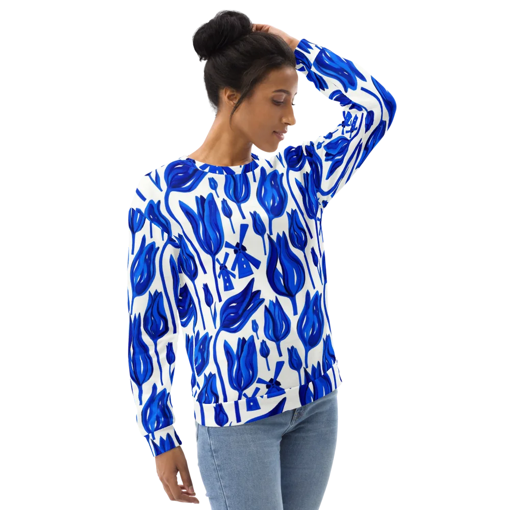 Cobalt Tulip Windmill on Sweatshirt — Right Front