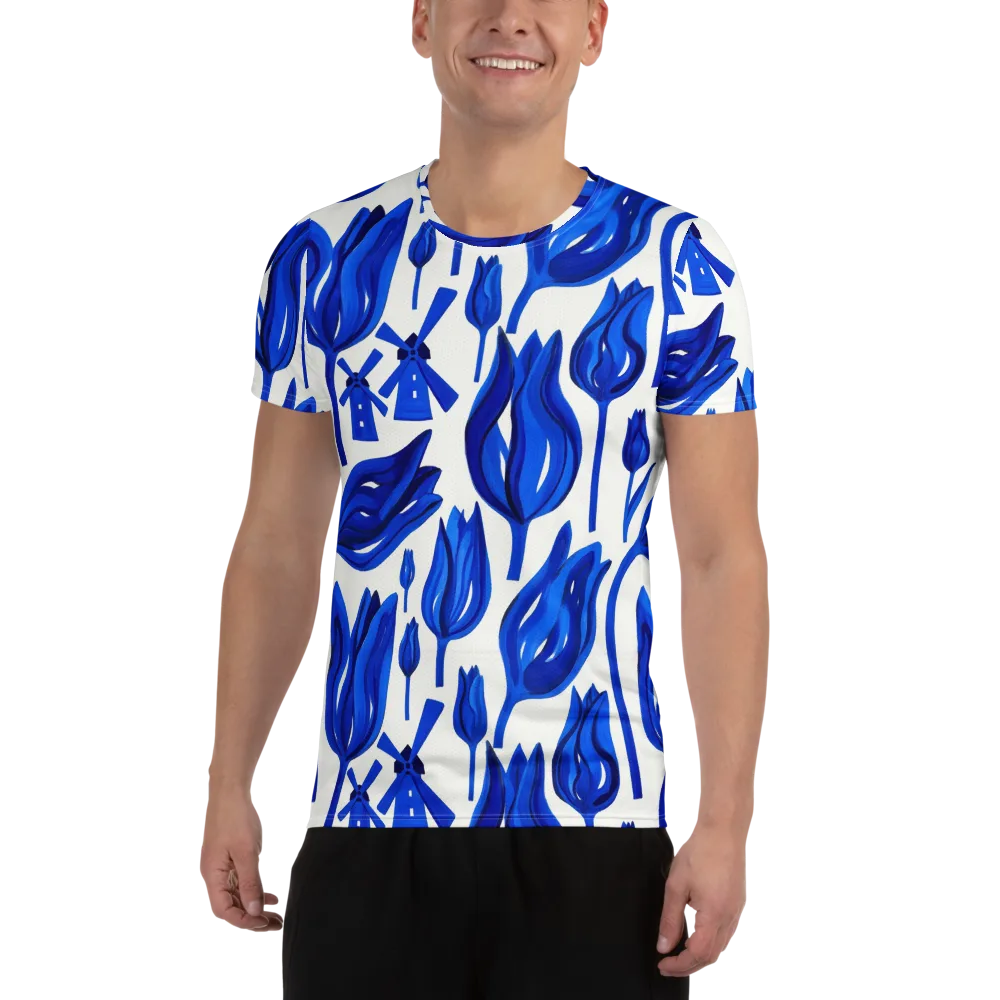 Cobalt Tulip Windmill on Men's Athletic T-Shirt — Front