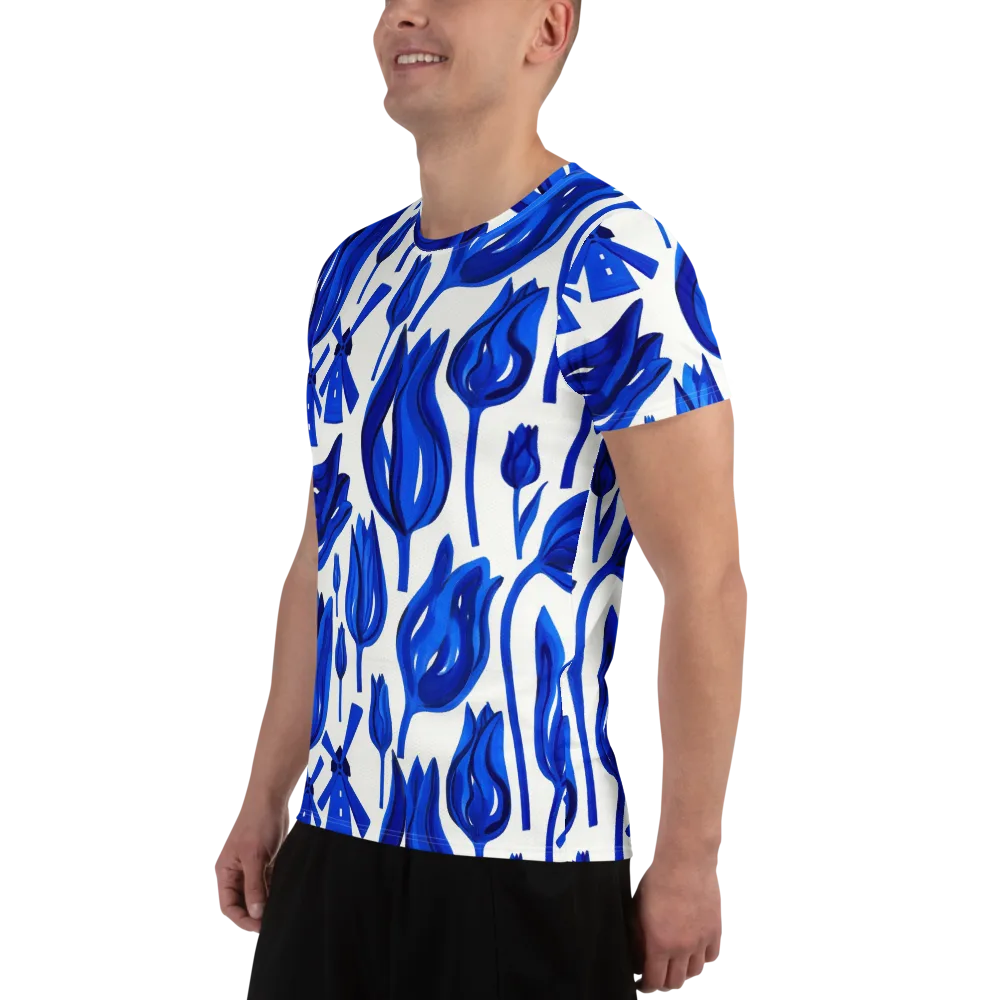 Cobalt Tulip Windmill on Men's Athletic T-Shirt — Left