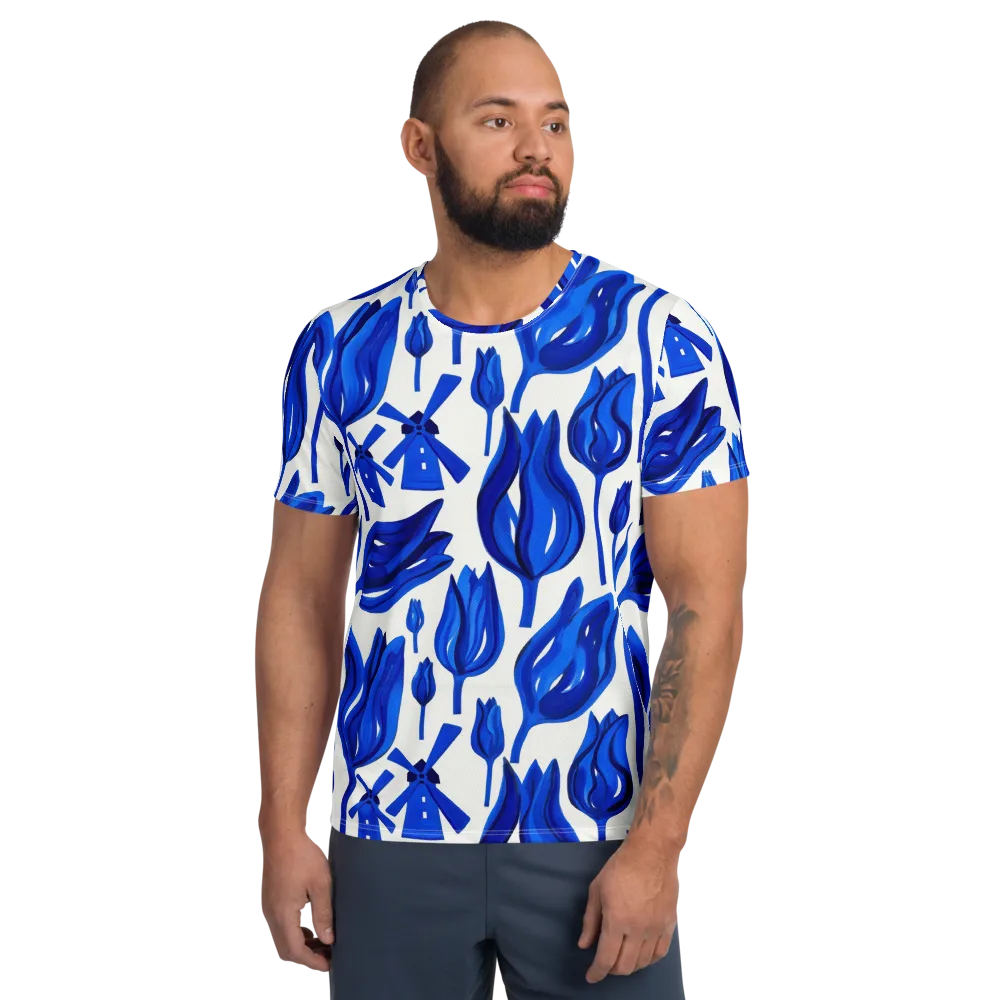 Cobalt Tulip Windmill on Men's Athletic T-Shirt — Front