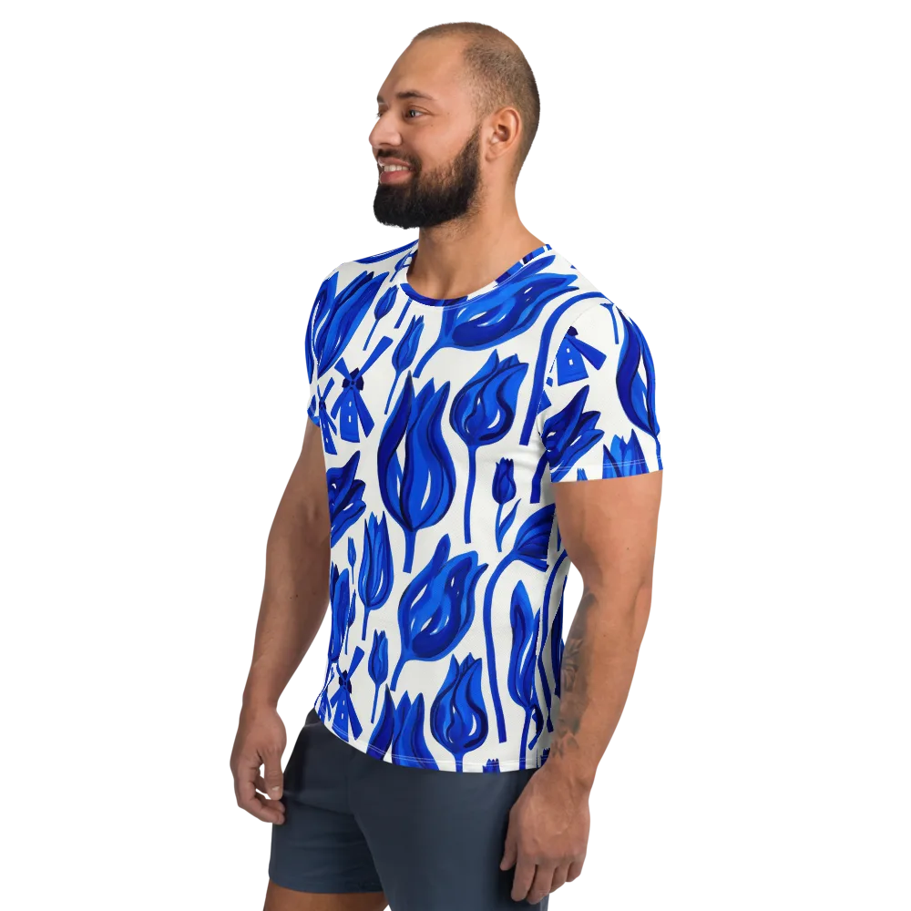 Cobalt Tulip Windmill on Men's Athletic T-Shirt — Left