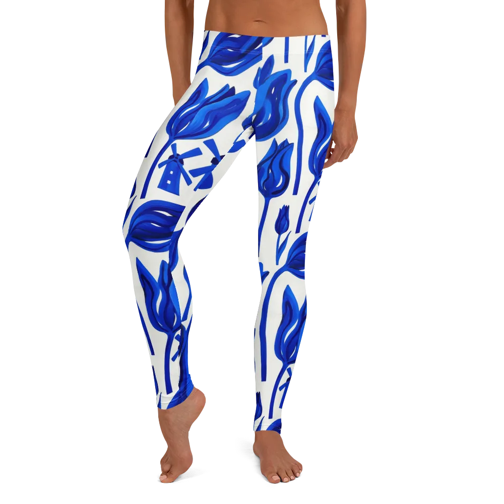 Cobalt Tulip Windmill on Leggings — Front