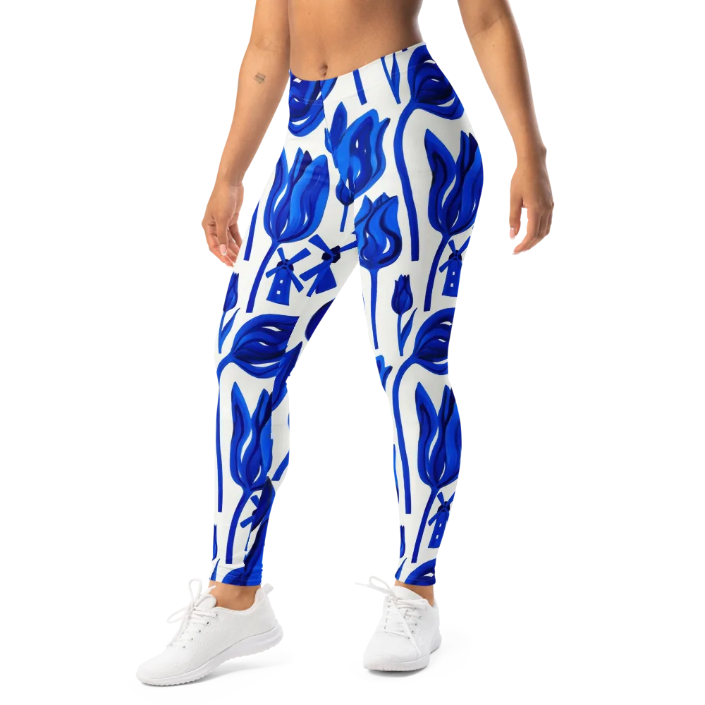Cobalt Tulip Windmill on Leggings — Left Front