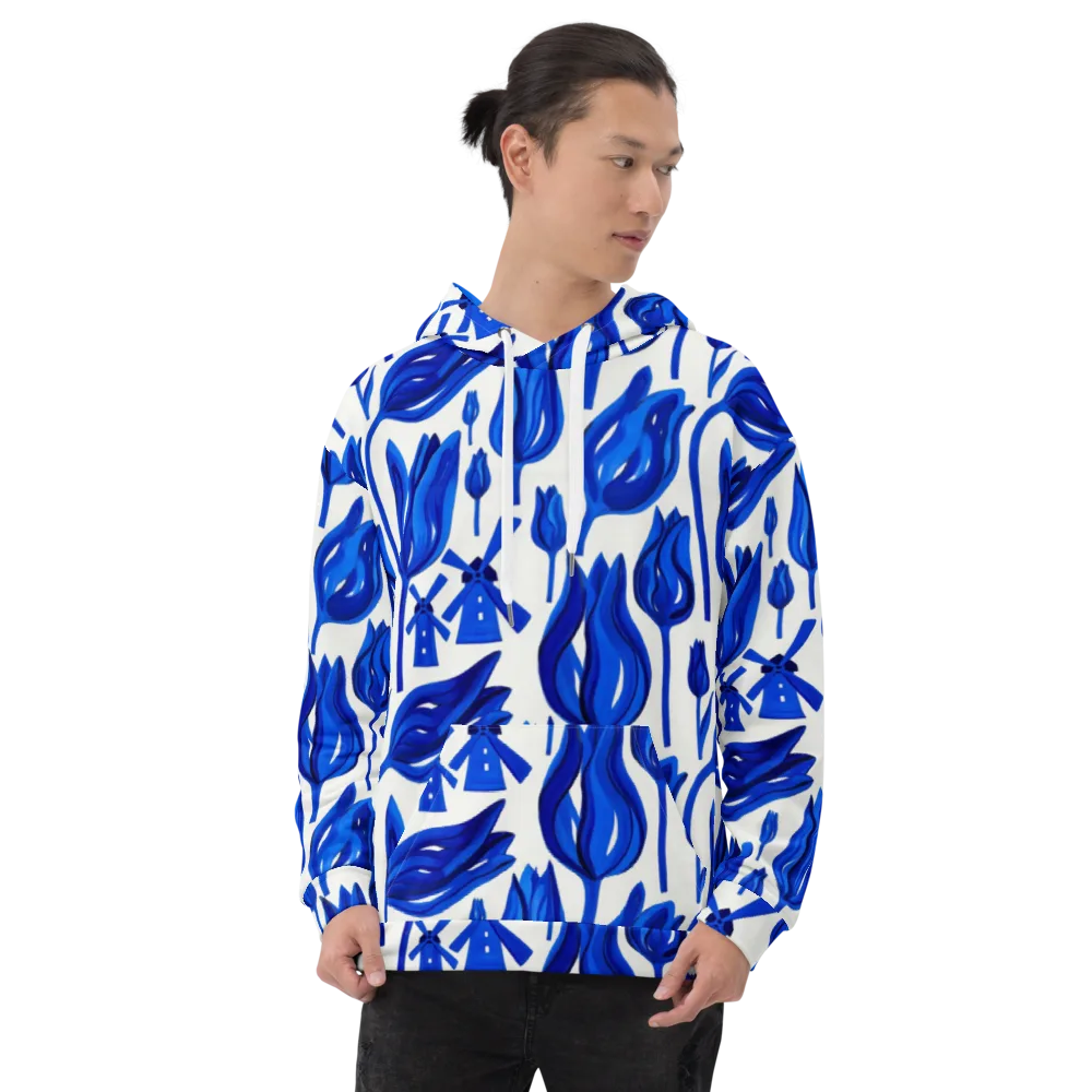 Cobalt Tulip Windmill on Hoodie — Front