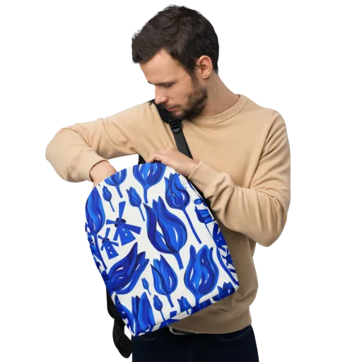 Cobalt Tulip Windmill on a Minimalist Backpack