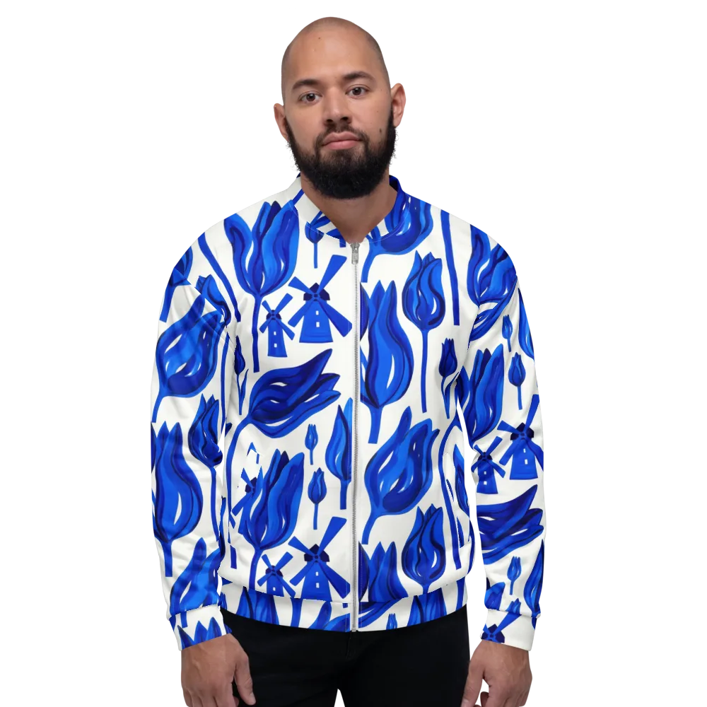 Cobalt Tulip Windmill on Bomber Jacket — Front