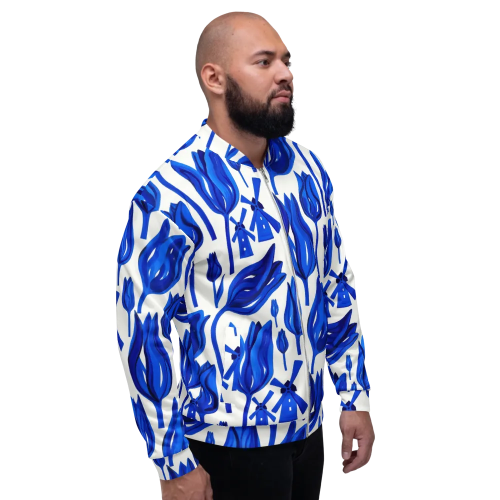 Cobalt Tulip Windmill on Bomber Jacket — Right