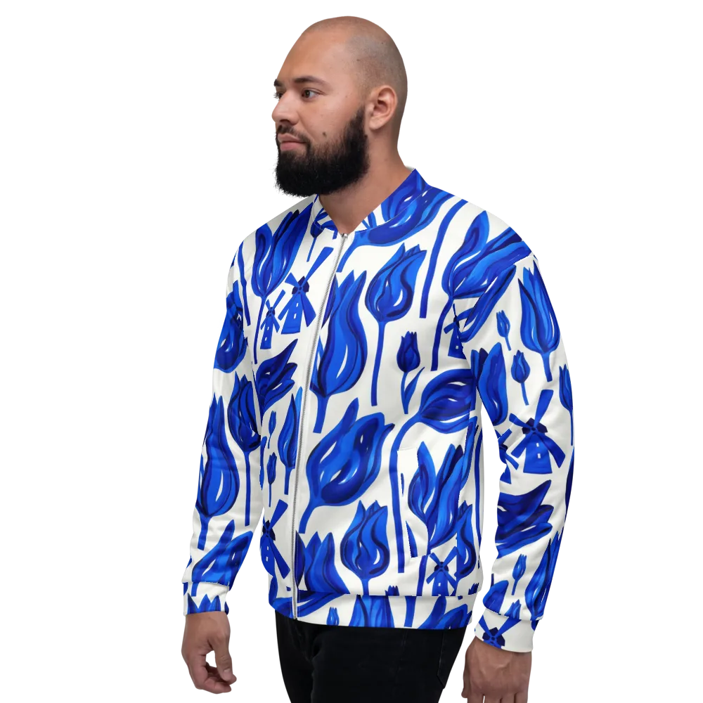 Cobalt Tulip Windmill on Bomber Jacket — Left