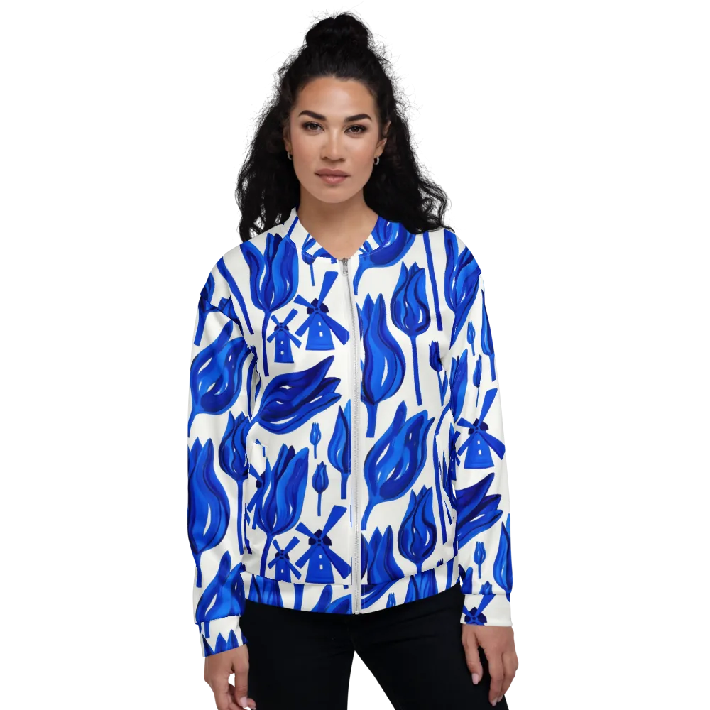 Cobalt Tulip Windmill on Bomber Jacket — Front