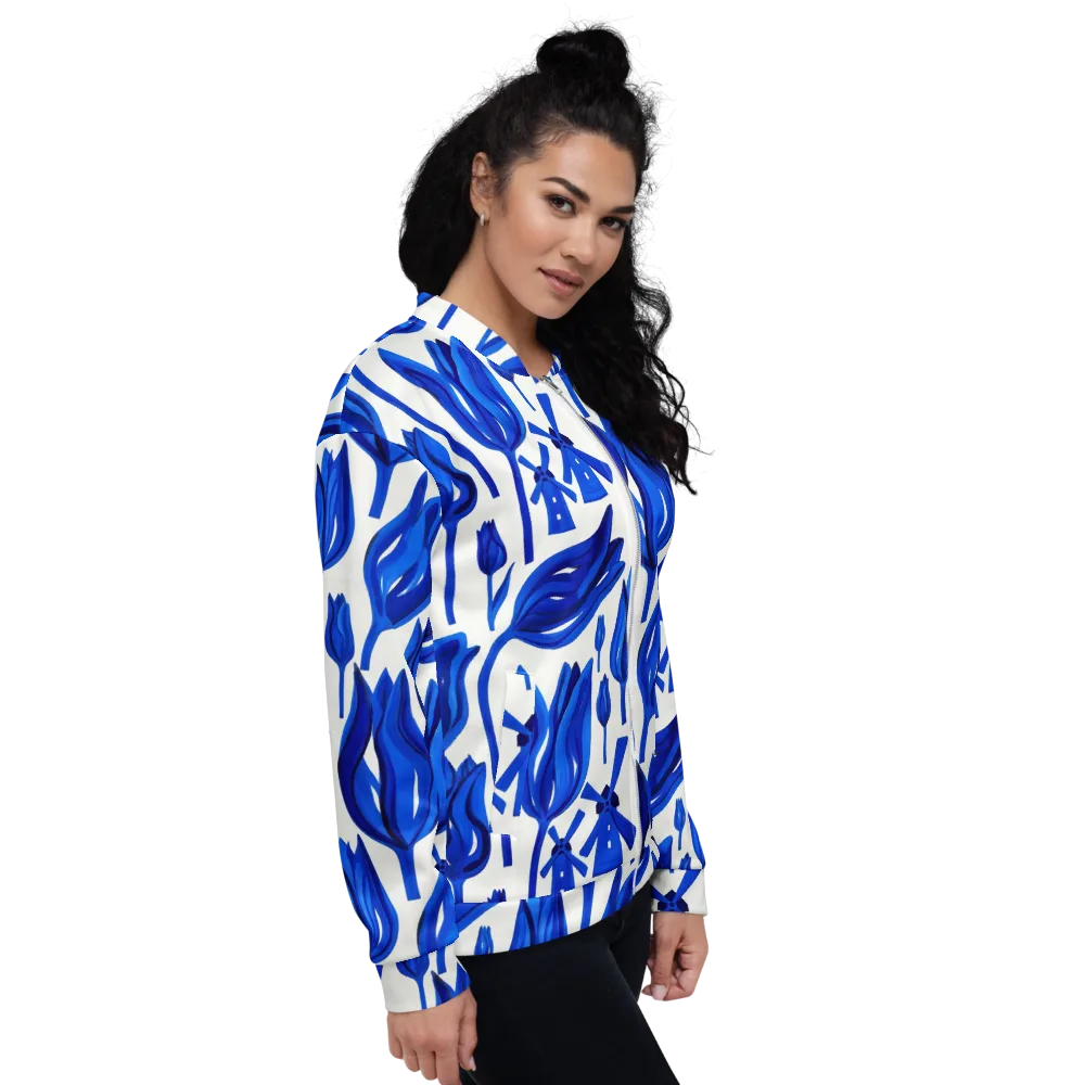 Cobalt Tulip Windmill on Bomber Jacket — Right